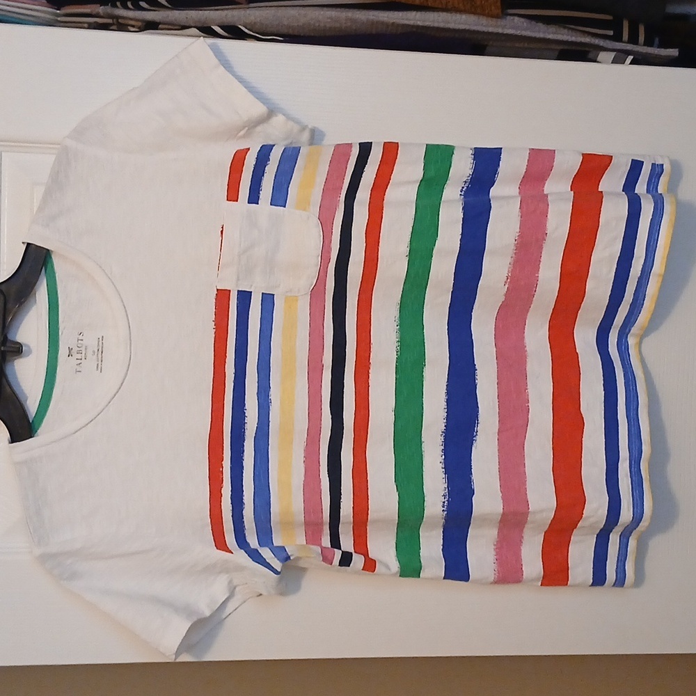 Talbots Multicolor Striped White T-Shirt Women's Large Petite